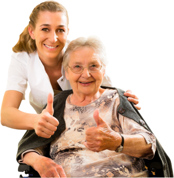 Young nurse and female senior in nursing home