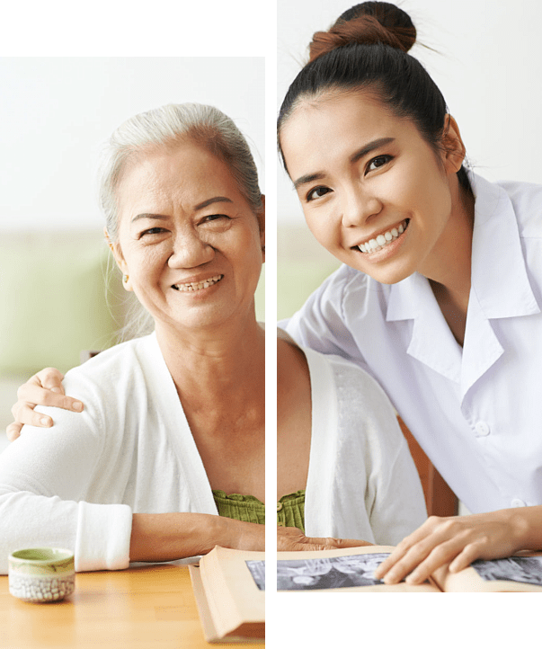 caregiver and patient are both smiling
